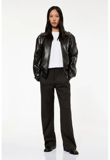 Яке от еко кожа с цип - Тъмнокафяв