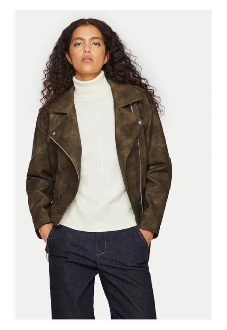 Яке от изкуствена кожа  линия 14102785 - кафяво - стандартна кройка - екокожа