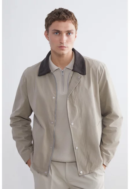 Яке с класическа яка - Тъмнокафяв/Сиво-бежов