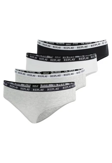 Бикини с лого - 4 чифта - Бял/Черен/Сив