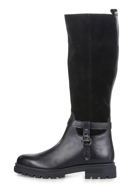 Ботуши до коляното от кожа и велур