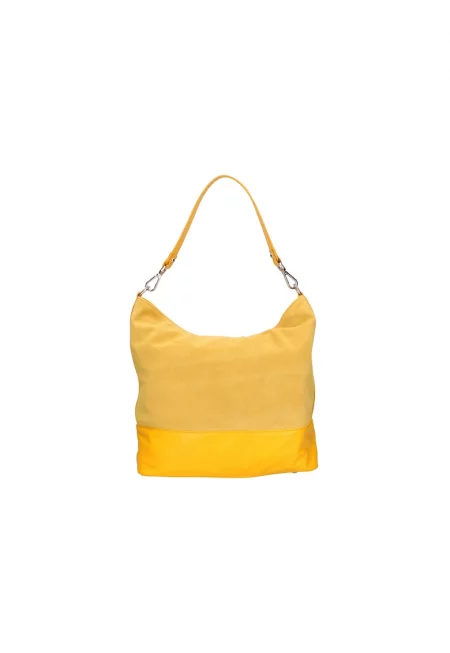 Чанта от кожа и велур - Жълт