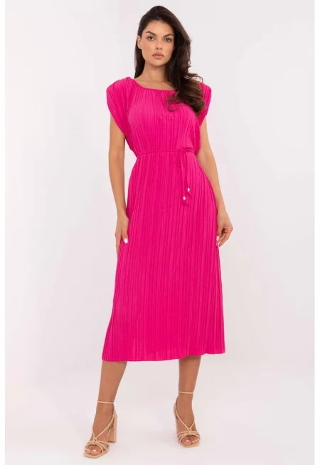 Crep Aspect Dress With Waist Drawstring