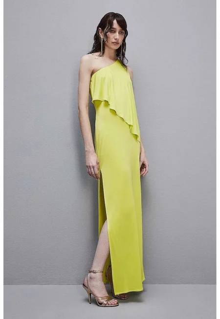 Дълга рокля с голо рамо - Светлозелен