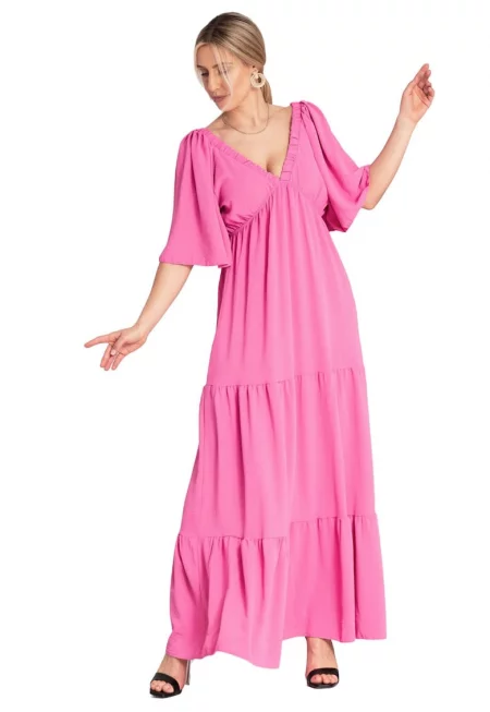 Дълга рокля  волани - фуксия - полиестер - Един размер