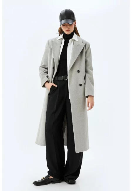 Дълго двуредно палто - Светло сив