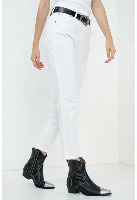 Дънки капри със средна талия - Мръснобял