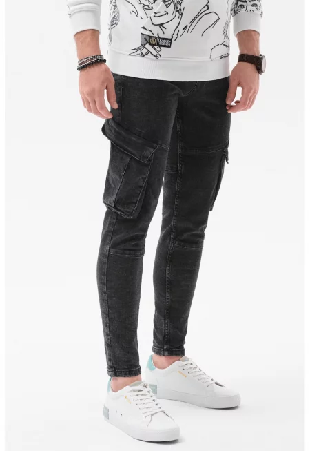 Дънки карго над глезена - Черен