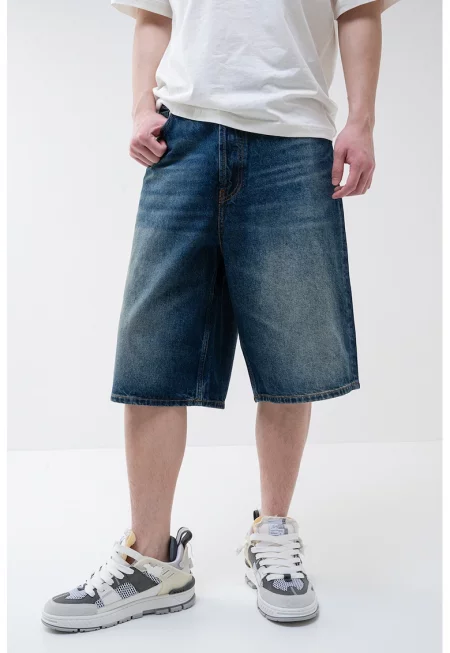Дънкови бермуди с широк крачол - Тъмносин