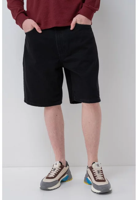 Дънкови бермуди със средна талия - Черен