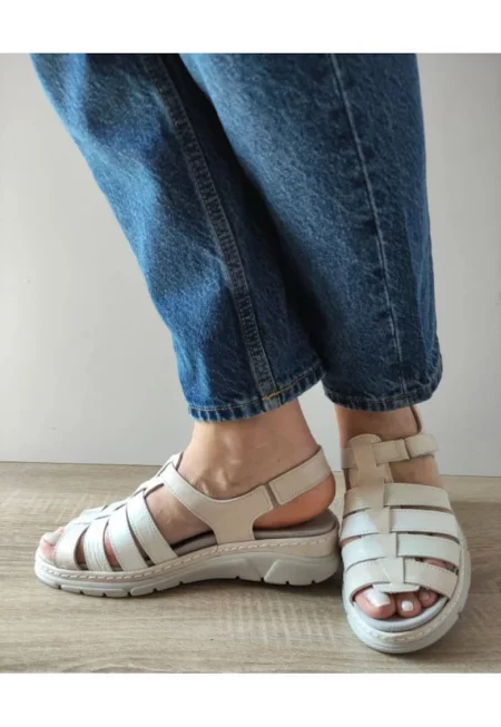 Ежедневни дамски сандали  12516T Mostar 52-N Бежов + Бял + Сив - Бежов