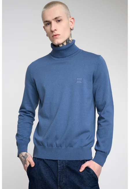 Фино плетен пуловер Akiro с памук - Прашно синьо