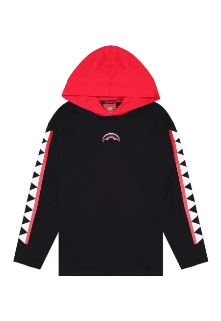 Худи с контрастна качулка - Черен/Бял/Аленочервен