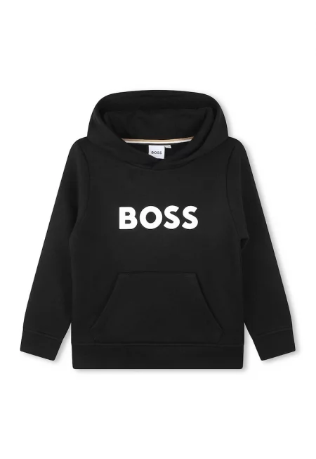 Худи с памук и лого - Черен