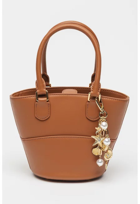 Кафява кожена чанта тип bucket