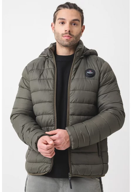 Капитонирано зимно яке с джобове с цип - Бледо каки