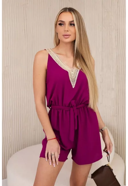 Къс гащеризон с дантела - един размер