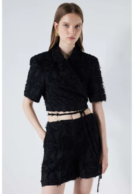 Къса блуза с връзки - Черен