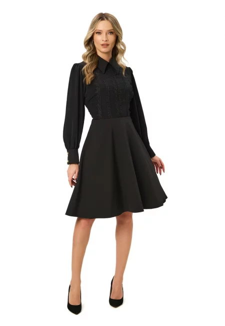 Къса разкроена рокля с дизайн 2в1 - Черен