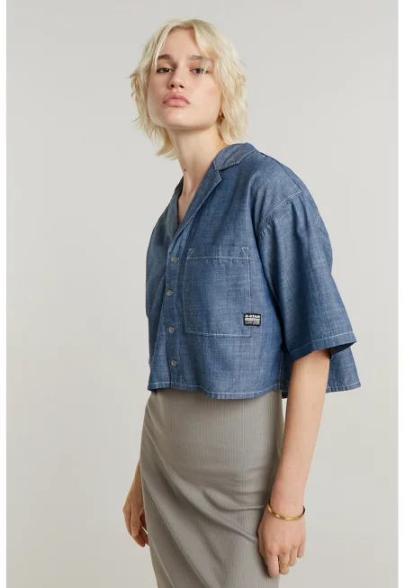 Къса риза от органичен памук - Прашно синьо