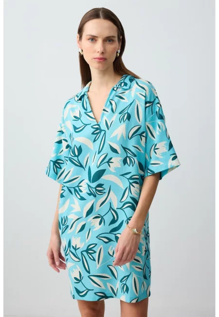 Къса свободна рокля - Бял/Светлосин