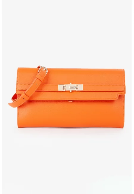 Клъч от еко кожа и отделяща се презрамка - Мандарина