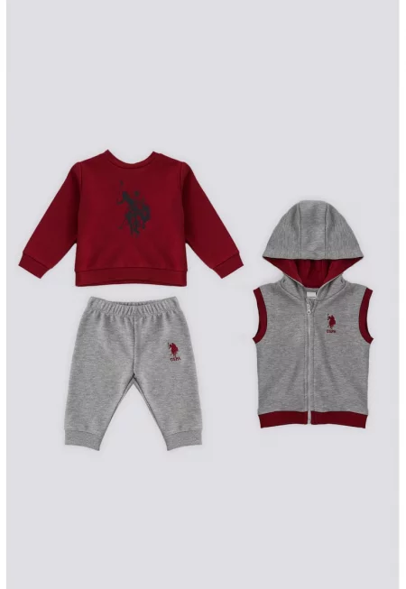 Комплект облекло - 3 части - Тъмночервен/Сив меланж