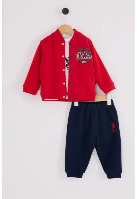 Комплект с лого - 3 части - Ултрамарин синьо/Аленочервен/Мръснобял