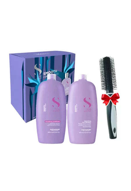 Комплект за изглаждане  Milano Semi Di Lino Шампоан за изглаждане 1000 ml + Балсам 1000 ml + Кръгла четка