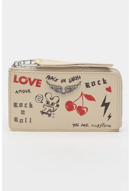 Кожен калъф за карти с фигурален принт