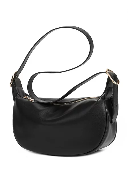 Кожена чанта за рамо Petra с регулираща се презрамка - Черен