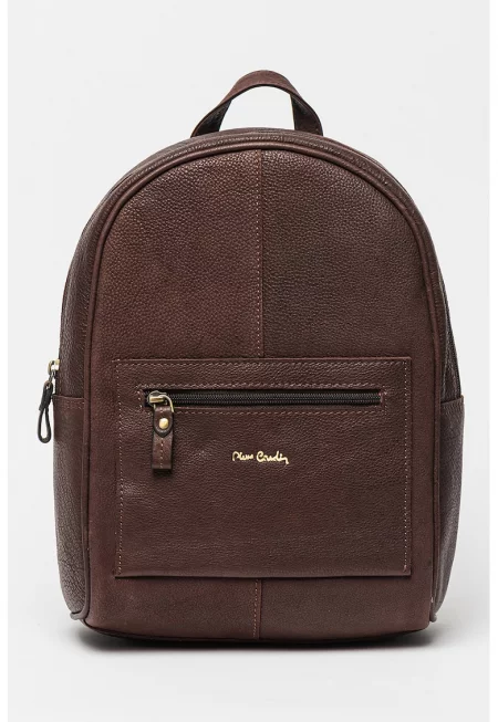 Кожена раница с външен джоб - Коняк кафяв