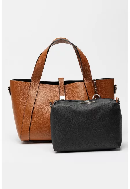 Кожена шопинг чанта - Канелено кафяво