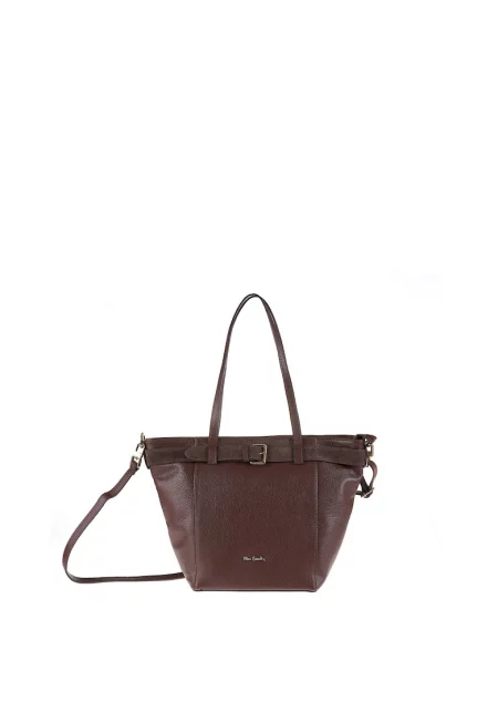 Кожена шопинг чанта за рамо Celeste Elite с регулираща се тока - Тъмнокафяв