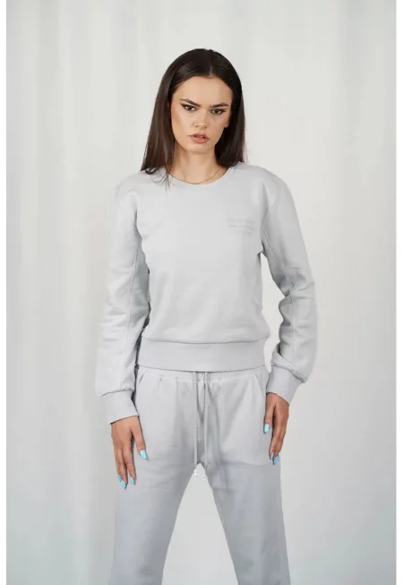 Кроп спортен суичър с предна щампа с послание - Сив