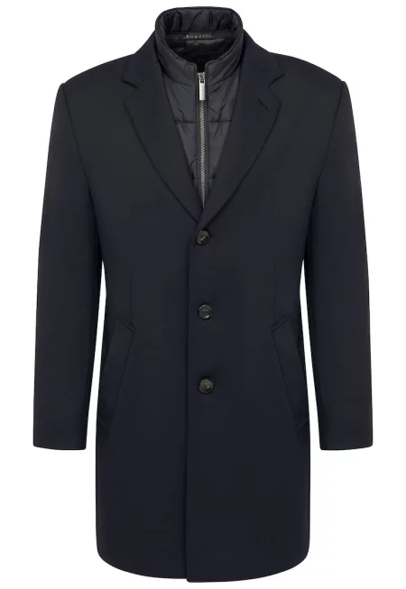 Мъжко палто -  с фалшива жилетка - с ревери - Тъмносин