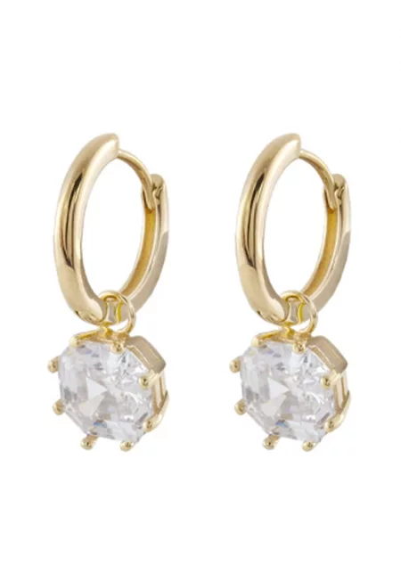 Обеци Gifting с позлата от 18K и циркони - Златист/Мръснобял