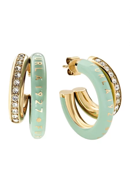 Обеци тип халки с кристали - Златист/Светлозелен