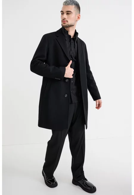 Палто с вълна Milogan с раздвоен ревер - Черен