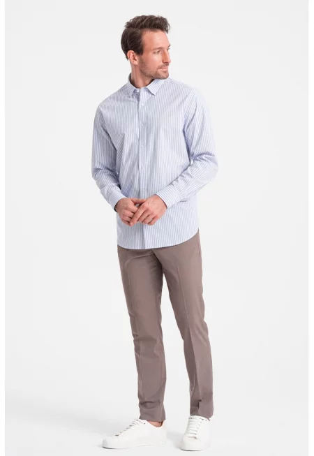 Памучна риза на райе - Бял/Небесносин