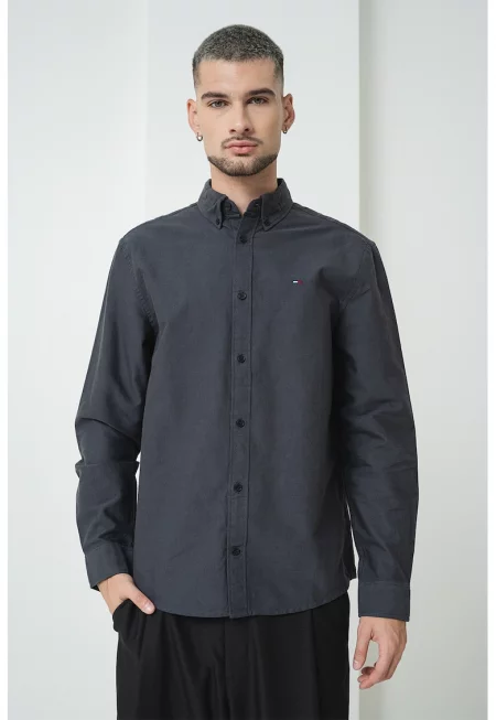 Памучна риза Oxford - Антрацитно сиво