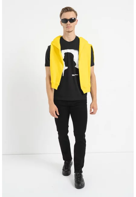 Памучна тениска с лого - Бял/Черен