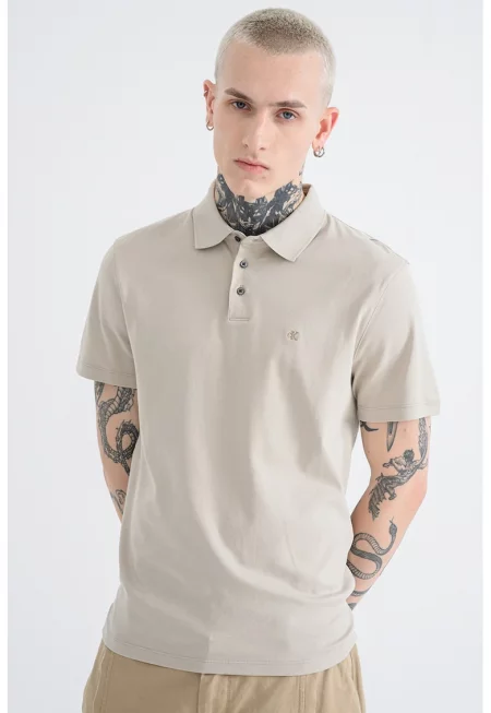 Памучна тениска с яка - Каки