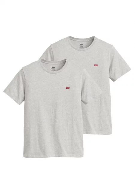 Памучни тениски с бродирано лого - 2 броя - Сив