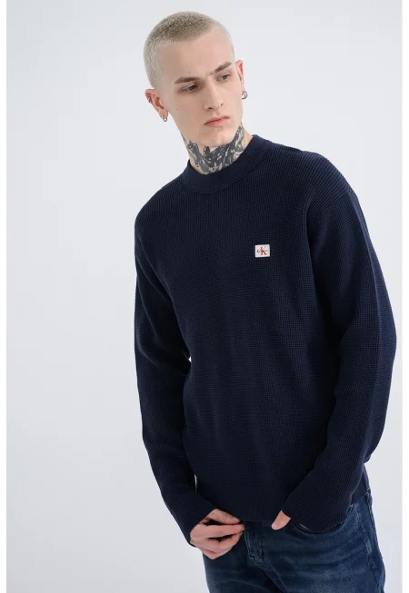 Плетен пуловер с пришито лого