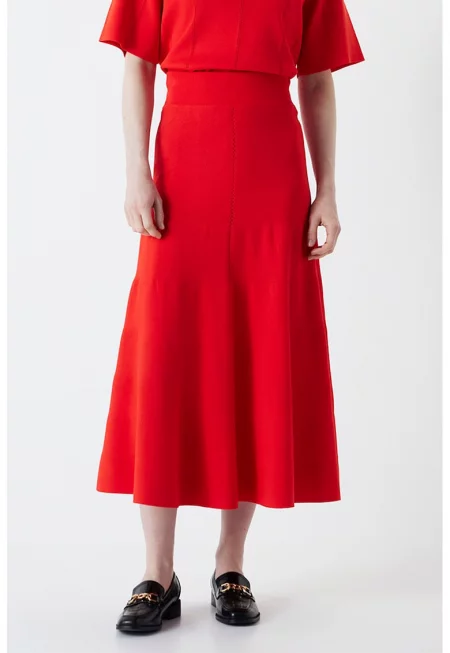 Плисирана пола с висока талия - Аленочервен