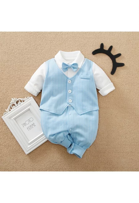 Пол син гащеризон - елегантен - за момче - с папийонка