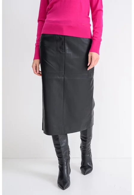 Пола от еко кожа с джобове - Черен