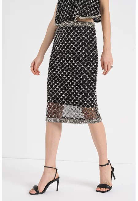 Пола със средновисока талия - Черен/Сребрист