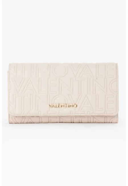 Портфейл Pansy от еко кожа с капаче и монограм - Светло бежово